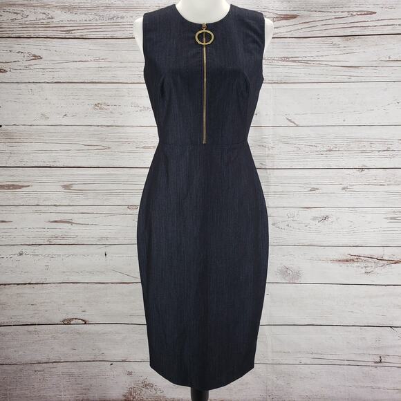 Calvin Klein Women's Blue Navy Zip Front Chambray Dress Size 4 - Picture 1 of 12